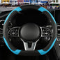 Microfiber Leather D Shaped Steering Wheel Cover, Breathable, Anti Slip, 13.5 inch to 14 inch, Black with Blue - color: Black Blue, size: D Shape-Small[13.5''-14'']