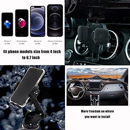 LYCARESUN Bling Car Phone Mount Holder,Shiny Crystal Rhinestone Phone Stand for Women and Girls, Car Accessories for Windshield Dashboard,Compatible with Most Cellphones (Black) - color: black