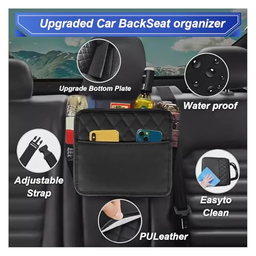 ZIMISI Car Back Seat Organizer, Waterproof Leather Automotive Backseat Hanging Bag with Cup Holders, Large Capacity Car Trash Can, Vehicle Travel Accessories for Most Vehicles (1PC/Black) - size: 1PC/Black
