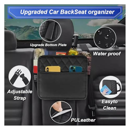 ZIMISI Car Back Seat Organizer, Waterproof Leather Automotive Backseat Hanging Bag with Cup Holders, Large Capacity Car Trash Can, Vehicle Travel Accessories for Most Vehicles (1PC/Black) - size: 1PC/Black