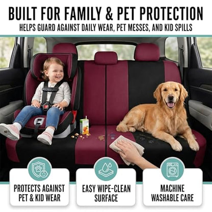FH Group Car Seat Covers Full Set Cloth,Universal Fit combo,Washable Automotive Seat Covers,Low Back Front Seat Covers,Airbag Compatible,Split Bench Rear Seat for SUV,Sedan,Van Burgundy - color: Burgundy