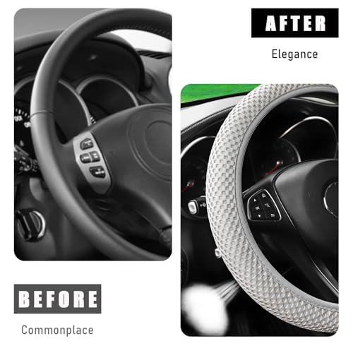 Wevdn Elastic Stretch Steering Wheel Cover, 15"×15" Microfiber Breathable Ice Silk Steering Wheel Protector, Anti-Slip Elastic Steering Wheel Cover for Men Women, Car Accessories (Gray) - color: Gray