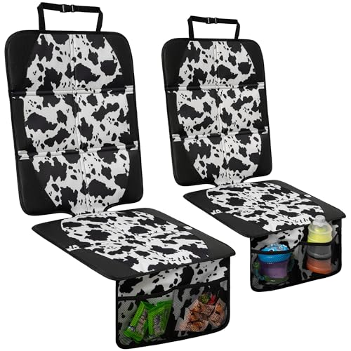 Car Seat Protector for Child Car Seat, 2 Pack Baby Car Seat Covers with Mesh Pockets & Non-Slip Backing 600D Durable Seat Protector Under Baby Car Seat for Car Back Seat (Cow Print, Large) - color: Cow Print, size: Large