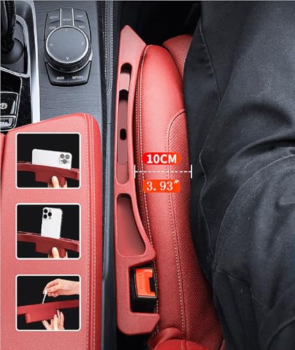 Ruby Red Aesthetic Car Seat Gap Filler Organizer — 2Pcs Premium Side Seat Gap Filler with Storage Slot for Women — Chic Car Interior Decor & Crevice Blocker — Universal Fit Red Car Accessories for Her - color: Red