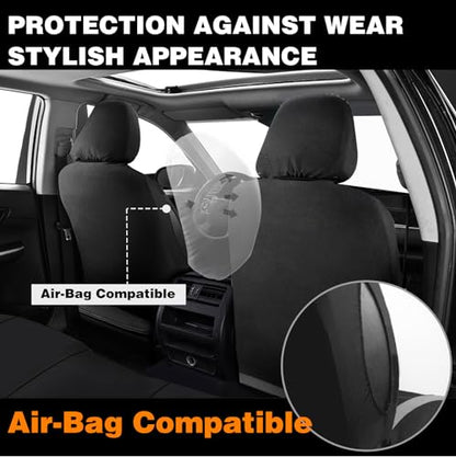 Car Seat Covers, 100% Breathable with Composite Sponge Inside, Airbag Compatible Universal Fit Accessories Auto for Cars, Trucks, Sedan, Van, SUVs (Black, 21PCS Full Set)