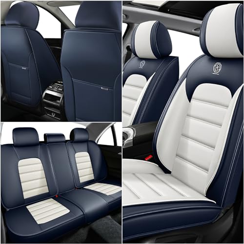 Car Seat Covers for Kia K5 2021-2026, Premium Nappa Leather, Waterproof, Anti-Slip, Full Coverage, Airbag Compatible, Breathable, All-Weather, Easy Install (2 Seats, Blue&White) - color: 2 Seats - Blue&White, size: Kia K5 2021-2026