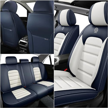 Car Seat Covers for Kia Optima 2001-2020, Premium Nappa Leather, Waterproof, Anti-Slip, Full Coverage, Airbag Compatible, Breathable, All-Weather, Easy Install (2 Seats, Blue&White) - color: 2 Seats - Blue&White, size: Kia Optima 2001-2020