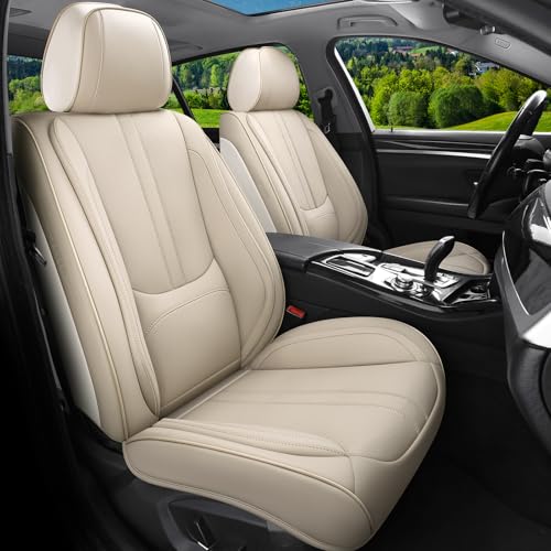 Car Seat Covers Full Set Fit for Hyundai Sonata 1999-2026, Luxury Leather Seat Covers 5 Seats, Breathable Anti-Slip Seat Protectors with Lumbar Support(Beige,Full Set) - color: Beige, size: Fit for Sonata