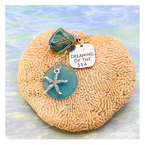 Rear View Mirror Charm, Sea Glass and Starfish Car Charm, Beach Quote, Mother's Day Gifts for Mom