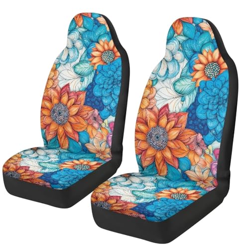 Boho Floral Car Seat Covers Front Seats Only Breathable Stretch Polyester Fabric Cover Easy to Install Car Accessories Universal Fit for Most Vehicle - color: Boho Florals