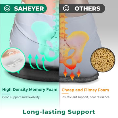 SAHEYER Donut Pillow for Tailbone Pain, Memory Foam Hemorrhoids Pillow for Sciatica Nerve, Sciatica Hip Coccyx Seat Cushion for Long Sitting Office Workers, Car Drivers, Black