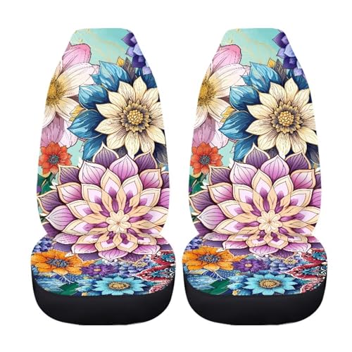 Bohemian Flower Car Seat Cover Front Bottom Seat Cushion Cover, Front Seat Covers Universal Fits Most Cars, SUVs, and Trucks, Washable and Easy to Install - color: Bohemian Flower