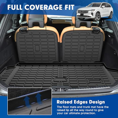 Mixsuper Cargo Liner for Volvo XC90 2016-2024 2025 2026, All Weather Trunk Mat Backrest Mat TPE Back Seat Cover Protector for XC90 Accessories - size: 16-26 |XC90| Cargo & Backrest Mat