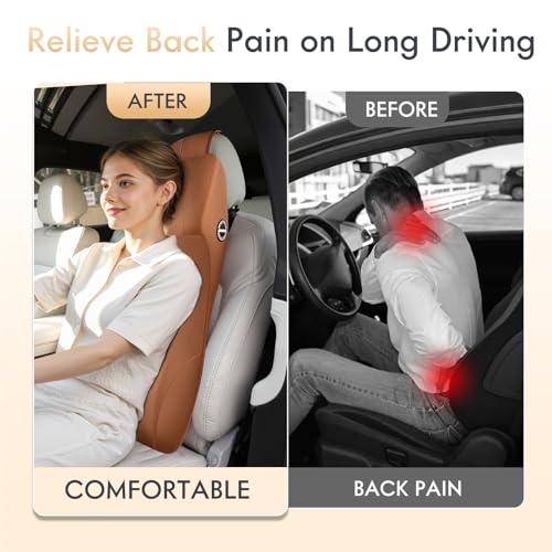 Car Seat Lumbar Support with Headrest Pillow Memory Foam Car Lumbar Pillow Back Support Cushion 2-in-1 Ergonomic Back Rest Pillow & Car Neck Pillow for Driving Tailbone Pain Relief, Brown - color: Brown, size: 2-in-1 Lumbar&headrest Pillow