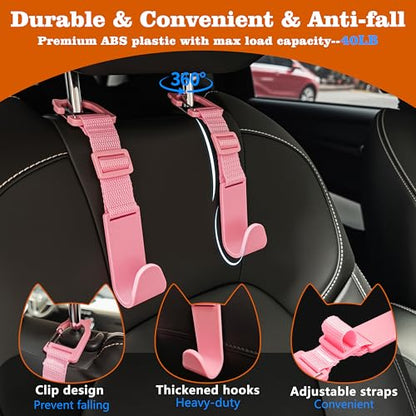 Amooca Car Headrest Hooks 4 Pack Adjustable Universal Fit Auto Seat Back Organizer Storage Hanger Purse Bags Holder with Clip Pink - color: Pink