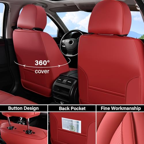 Coverado Waterproof Nappa Leather Car Seat Covers Full Set 5-Seat Car Seat Protector Front & Rear Cushions Fit for Most Sedans SUVs Pick-up Trucks Red - color: Red-N, size: FullSet