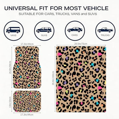 Automotive Floor Mats 5 Pcs, Universal Car Floor Mats, Leopard Print Cargo Liner, Car Accessory for SUVs/Sedan/Wagons, Durable Protective Mat, Trunk Liner for Families/Travel Enthusiasts - style: Bundle 1
