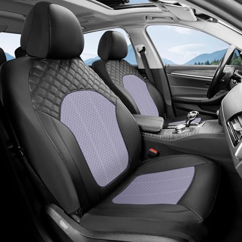 FLORICH Purple Seat Covers for Cars Front Seats Cover Mesh Leather Car Seat Covers Automotive Comfort & Protection Airbag-Compatible Spill-Proof Interior Cover Fit for Most Car SUV Truck, Black&Purple - color: Black&Purple, size: FrontPair