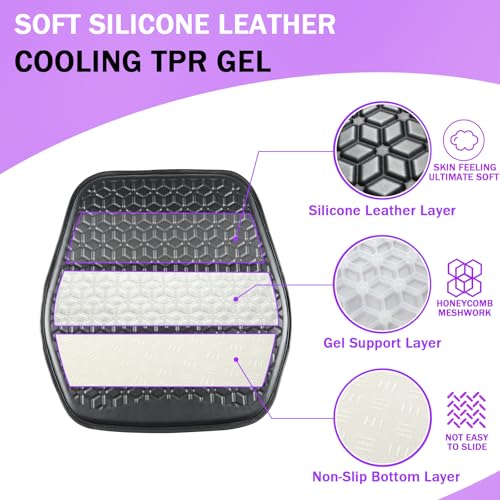 Thin Gel Seat Cushion for Car Seat, Office Chair, Wheelchair, Golf Cart - Non-Slip Car Seat Cushions with 0.7 Inch Gel - Sciatica & Coccyx Pain Relief (Leather, Black) - color: Black