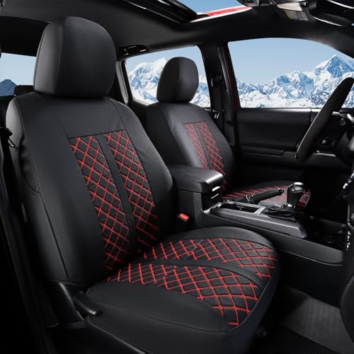Truckiipa Tacoma Leather Car Seat Covers Full Set Truck Seat Covers Cushion Fit for 2016-2023 Toyota Tacoma Double Crew Cab, Full Set, Black&Red - color: Full Set/Black&Red, size: Tacoma 2016-2023