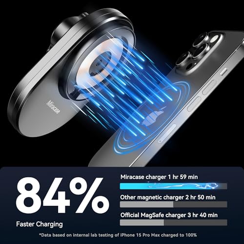 Miracase for Magsafe Car Mount Charger, 15W Fast Charging Cup Holder Phone Holder Wireless Magnetic Charger with Heat Dissipation System Only Fit iPhone 16/15/14/13/12 Series - color: Black-Wireless Charger
