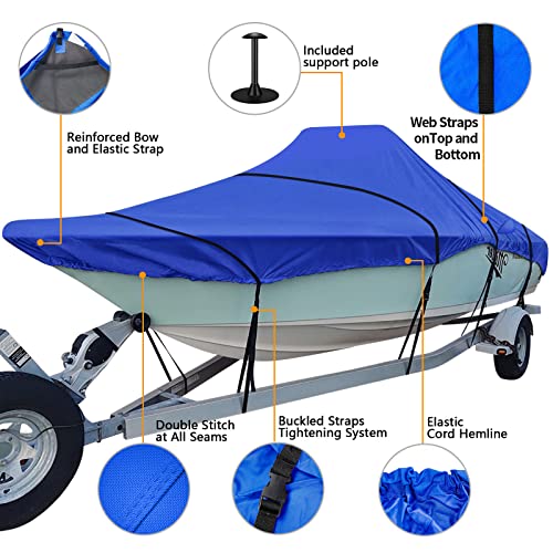 iCOVER Center Console Boat Cover, 600D Heavy Duty Marine Grade Waterproof Tear Resistant Boat Covers, Fits Boats 22'-24' Long Beam Width up to 116", Trailerable Boat Cover with Support Pole, Blue - color: Blue, size: 22ft-24ft long and beam width up to 11