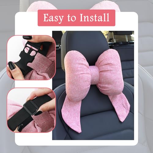 Cute Bow Car Headrest Pillow,Comfortable & Breathable Car Neck Pillows for Relief Neck Fatigue,Universal Head Rest Pillow for Cars Decoration as Birthday Gifts for Women,Girl (Black)