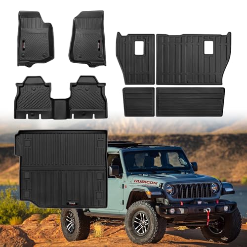 Custom Floor Mats & Cargo Trunk Liner for 2018-2025 2026 Jeep Wrangler JL Accessories All Weather TPE Rubber Protection Mat (for 2018-2026 Jeep Wrangler JL 4 Door Full Set) - color: for 2018-2026 Jeep Wrangler JL 4 Door Full Set