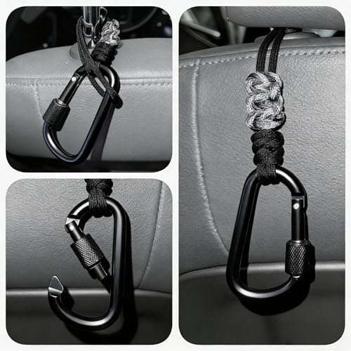 Car Seat Back Hooks 2 Pack - Heavy Duty Rope & Metal Buckle Car Hangers, No Wobble Multi-Purpose Organizer for Grocery Bags, Backpacks, Umbrellas, Trash Bags (Fit Most Vehicles) Black - color: Black