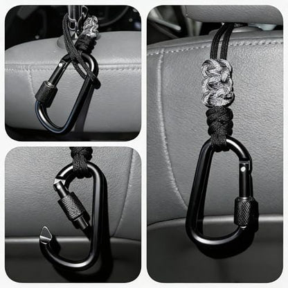 Car Seat Back Hooks 2 Pack - Heavy Duty Rope & Metal Buckle Car Hangers, No Wobble Multi-Purpose Organizer for Grocery Bags, Backpacks, Umbrellas, Trash Bags (Fit Most Vehicles) Black - color: Black