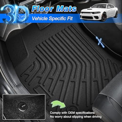 Charger Floor Mats - Car Mats for 2011-2023 Dodge Charger RWD/Chrysler 300 RWD, All Weather Full Set Floor mats and Cargo Liner for Charger Accessories, Heavy Duty Waterproof, Black - size: 4)Dodge Charger RWD 11-23 Full Set