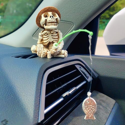 Cute Fishing Car Ornaments for Dashboard, Swinging Fish Car Dashboard Decor, Fun Car Decoration for Dash Car Accessories for Anglers, Home Garden Decor - color: Skeleton