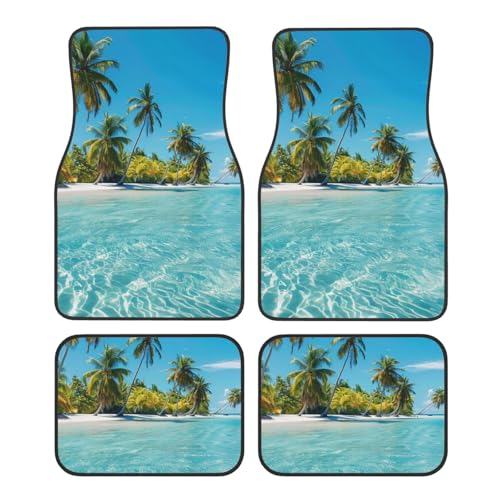 Universal Fit Car Floor Mats, Tropical Beach Islands Summer Ocean Palm Tree Picture Set of 4pcs Car Carpet Fit for SUV, Vans, Sedans, Trucks - color: Tropical Beach Islands