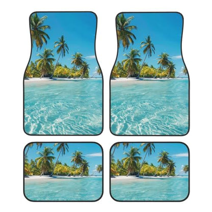 Universal Fit Car Floor Mats, Tropical Beach Islands Summer Ocean Palm Tree Picture Set of 4pcs Car Carpet Fit for SUV, Vans, Sedans, Trucks - color: Tropical Beach Islands