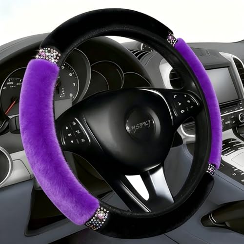 Fluffy Steering Wheel Cover, Universal 15 Inch Colorful Rhinestones Car Steering Wheel Cover, Sparkly Crystal Diamond Steering Wheel Protector for Women Girls,Purple - color: Purple