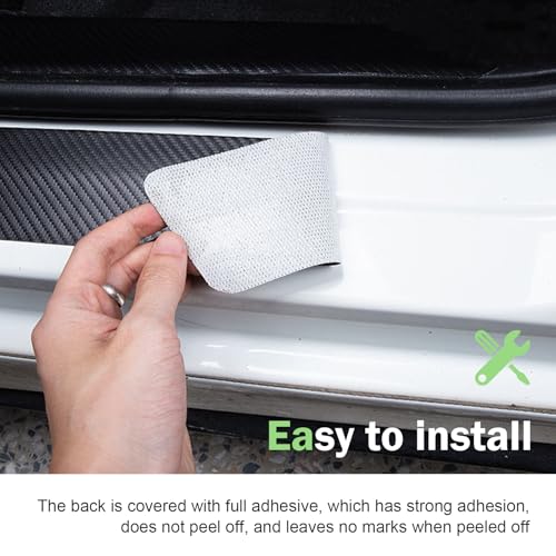 4 PCS American Flag Car Door Sill Protectors, Carbon Fiber Anti-scratch Sill Pad Film, Anti-slip Waterproof Rear Trunk Entry Guard, Self-adhesive Protection Part for Cars SUVs Trucks (Black)