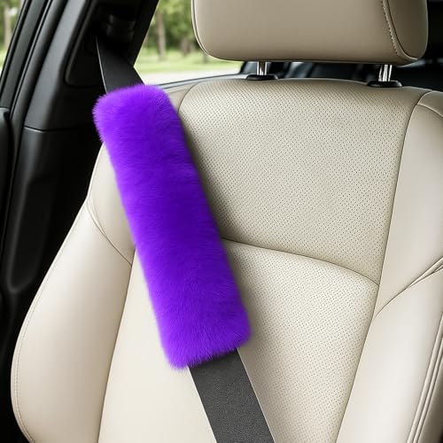 2 Pack Plush Car Seat Belt Cover, Soft Fluffy Shoulder Pads, Straps & Bags – Universal Fit, 9.8''/15.7''/19.6'' Options – Comfortable Car Interior Accessories (Purple, 9.8 inch) - color: Purple, size: 9.8 inch