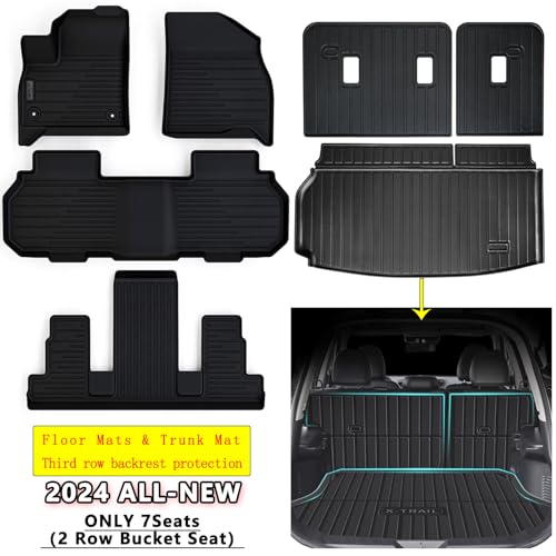 Floor Mats for 2024 2025 2026 Chevy Traverse & 2025-2026 Buick Enclave & 2024-2026 GMC Acadia 7 Seats-2 Row Bucket Seat, TPE All Weather Full Set Car Mats Accessories - size: 2024 Traverse 7 Seats-(Full Set)