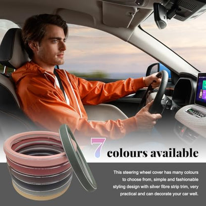 Leather Steering Wheel Cover, Breathable Anti-Slip Car Steering Wheel Protector for Max Diameter 15 Inch, Universal Auto Steering Wheel Cover for Men and Women (Beige)