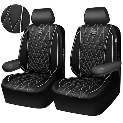 CAR PASS Piping Luxury Leather Two Front Car Seat Covers,Silver Glitter Waterproof Seat Cover Compatible with Front Seat Armrests,Universal Fit for Suvs,Vans,Trucks,Airbag Compatible(Black and Silver) - color: Black and Silver, size: Two Front