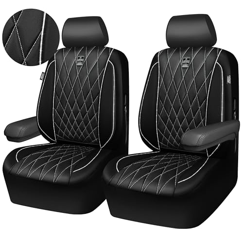 CAR PASS Piping Luxury Leather Two Front Car Seat Covers,Silver Glitter Waterproof Seat Cover Compatible with Front Seat Armrests,Universal Fit for Suvs,Vans,Trucks,Airbag Compatible(Black and Silver) - color: Black and Silver, size: Two Front