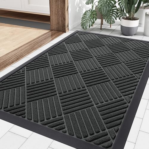 Smiry Front Door Mat Outside Entrance, Heavy Duty Outdoor Indoor Natural Rubber Doormat, Non Slip, Trap Dirt and Moisture, Easy Clean, Low Profile Patio Porch Entryway Mat, 35x23, Black - color: Black, size: 35" X 23"