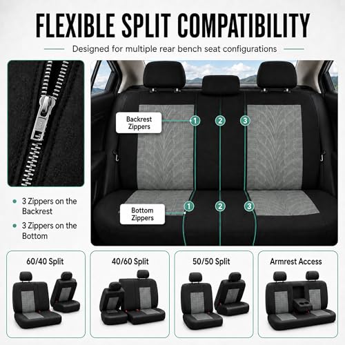 FH Group Full Set Travel Master Car Seat Covers, Airbag and Split Rear Car Seat Cover Universal Fit Interior Accessories for Cars Trucks SUV, Automotive Seat Covers, Gray - color: Gray, style: Full Set