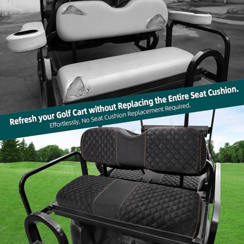1680D Oxford Cloth Golf Cart Rear Seat Cover Universal for Club Car DS Precedent EZGO RXV TXT Yamaha G16 G29 Drive Aftermarket Back Seat Kit, No Stapler Required