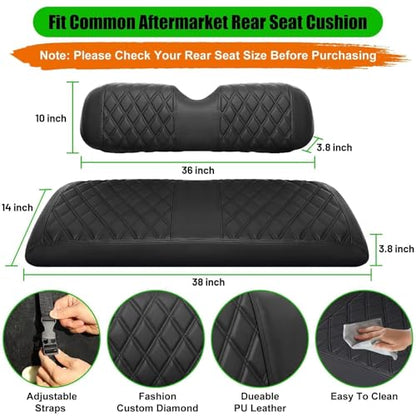 Golf Cart Rear Seat Covers for EZGO Club Car Yamaha Aftermarket Rear Seat Only-Thick Premium Marine Leather with Custom Diamond Design Comfortable/Anti-Scratch/Anti-Fading/Easy to Install - style: Fit Aftermarket Rear Seat