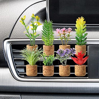 8 Pieces Artificial Plant Air Vent Clips Succulents with Essential Oil Mini Cute Sprayer Car Plant Vent Clip Air Freshener for Car Decorations Accessories(Classic Style)
