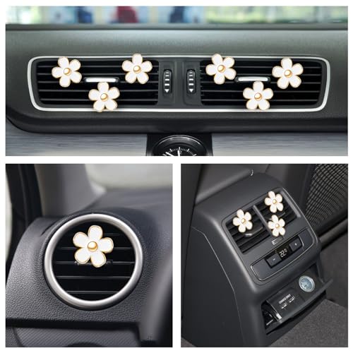 6 Pcs White Daisy Flower Air Freshener Outlet Clip Cars Conditioning Perfume Clips Charm Car Interior Decor Accessories for Women Girls Mothers Gifts for Mom Wife