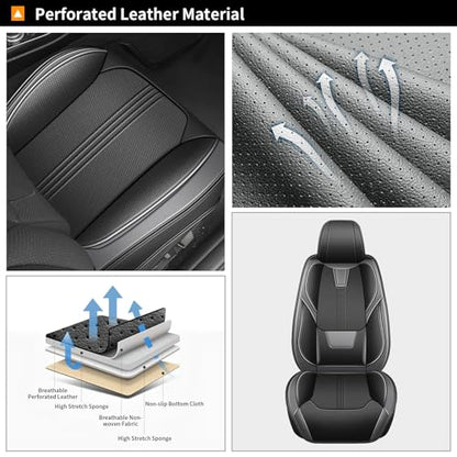 AOMSAZTO 2 Front Car Seat Covers Custom Fit for Honda Ridgeline 2006-2014 & 2024-2025: Seat Cover Faux Leather Breathable Waterproof Compatible Airbag (Black&Gray) - color: #092 Black&Gray, size: 2006-2014&2024-2025-2 front seat covers only