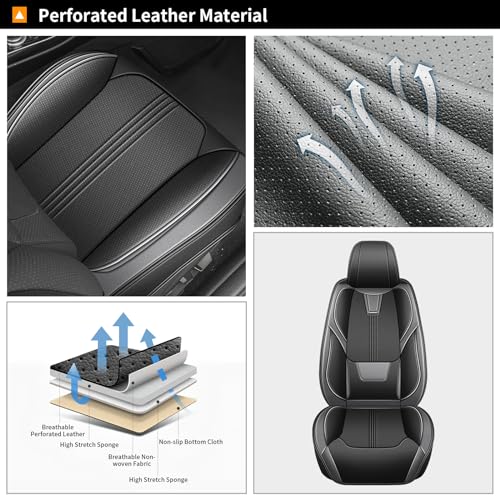 AOMSAZTO Seat Covers Full Set 5 Seats Custom Fit for Honda Ridgeline 2006-2014 & 2024-2025: Seat Cover Leather Breathable Waterproof Compatible Airbag (Black&Gray) - color: #092 Black&Gray, size: 2006-2014&2024-2025-5 seat covers full set