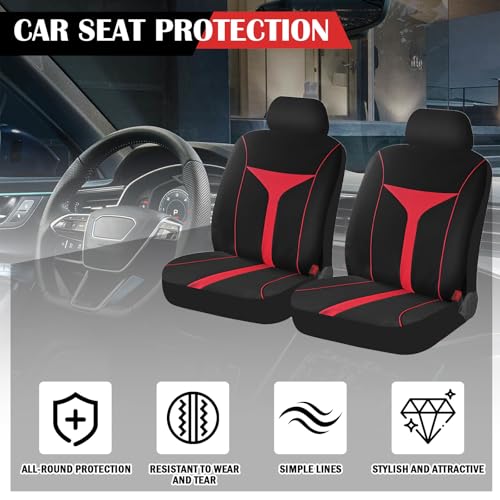 4PCS Car Seat Covers Full Set,Breathable Front Seat Covers for Cars for Reducing Back Sweating & Protection,Stylish Car Cover Seats with Reddish Line Cars Interior Accessories (Red)